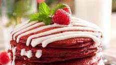 Red Velvet Pancakes with Cream Cheese Glaze {Perfect for Christmas}