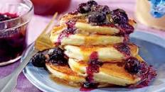 Ricotta Pancakes with Brown Butter-Maple Syrup and Blueberry Compote