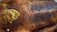 Roast Goose with Sage and Onion Stuffing and Port Wine Cherry Sauce