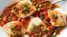 Roasted Cod With Burst Tomatoes and Olives