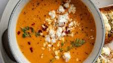 Roasted Red Pepper Soup with Feta Toast