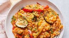 Roasted vegetable cheese & cheat's tomato risotto