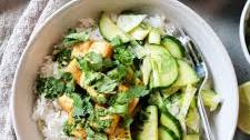 SPICY TOFU RICE BOWLS WITH CUCUMBER SALAD