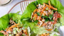 Salmon Lettuce Wraps with Honey Ginger Dressing