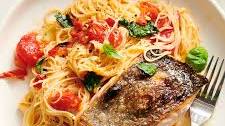 Salmon With Garlic Butter and Tomato Pasta
