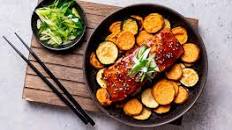 Salmone Teriyaki con verdure e patate dolci