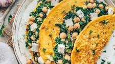Savory Chickpea Pancakes with Garlic Spinach and Vegan Feta