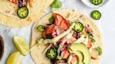 Seared Salmon Tacos with Avocado Crema