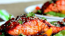 Sesame Ginger Sweet Teriyaki Salmon with Garlic Quinoa Stir-fry