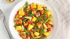 Sesame tofu and mango with spicy ginger dressing