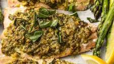 Sheet Pan Pistachio Herb Crusted Salmon & Asparagus