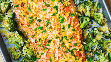 Sheet Pan Salmon and Broccoli with Garlic and Parmesan