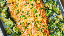 Sheet Pan Salmon and Broccoli with Garlic and Parmesan