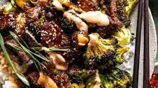Sheet Pan Spicy Ginger Sesame Beef and Broccoli