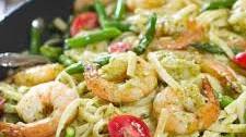 Shrimp Pesto Pasta with Asparagus