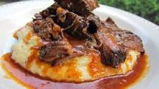 Slow Cooker BBQ Pot Roast over Cheddar Ranch Grits