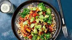 Smoky Vegan Eggplant Braise with Grains, Pepitas and Avo Salsa