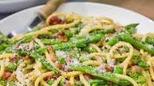 Spaghetti Carbonara with Spring Vegetables