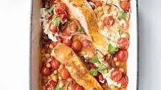 Spiced salmon & tomato traybake