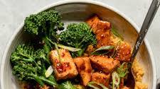 Spicy Maple Tofu Bowls with Golden Garlic Rice & Broccolini