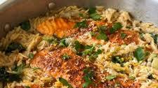 Spinach & Artichoke Orzo and Salmon