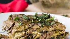 Spinach Pesto Lasagna with Creamy Mushroom Sauce (Vegan)