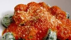 Spinach and Ricotta Gnudi with Tomato-Butter Sauce