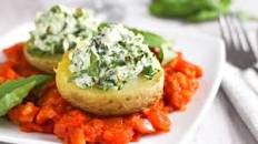 Spinach and Ricotta Stuffed Potatoes with Tomato Sauce