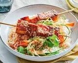 Sriracha and honey tofu skewers with noodle salad