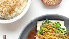 Steamed Silken Tofu with Ginger and Fragrant Greens