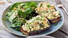 Stuffed Eggplant with Feta & Spinach Salad