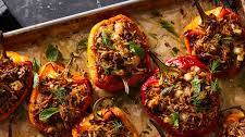 Stuffed Peppers With Lamb, Orzo & Halloumi
