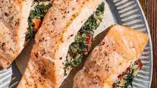 Stuffed Salmon with Spinach, Capers, and Greek Yogurt