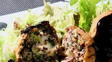 Sweet potato quinoa arancini balls. Balsamic black garlic sauce
