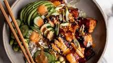 Teriyaki Salmon Bowls with Sriracha Cream Sauce