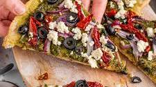 Thin Crust Pesto Pizza With Easy "Feta" Crumble