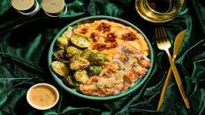 Turkey Cutlets with Garlic-Sage Gravy plus Mashed Sweet Potatoes, Candied Pecans & Brussels Sprouts