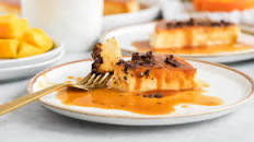 Vanilla Tropical Fruit Flan with Tequila Caramel Sauce