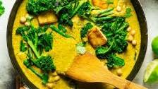 Vegan tofu korma with greens