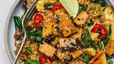 Vegetable Fried Rice with Sticky Tofu (Vegan High-Protein)
