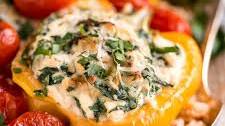 Vegetarian Spinach Ricotta Stuffed Peppers with Blistered Tomatoes