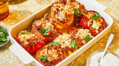 Vegetarian stuffed peppers with rice and feta