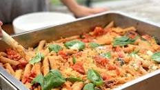 Very veggie pasta bake with creamy feta