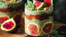 White chocolate & matcha chia pudding with figs