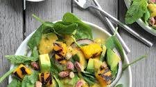 grilled mango salad with avocado & pistachios