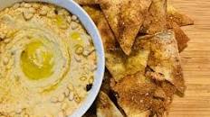 homemade hummus with toasted pita chips