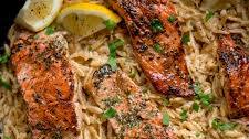 🐟 Pan-Fried Salmon with Creamy Lemon Orzo
