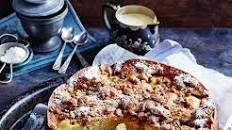 Apple and cinnamon crunch cake with cinnamon anglaise