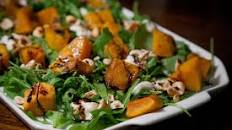 Arugula with Roasted Squash, Burrata, Hazelnuts & Balsamic Glaze