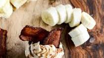 Bacon Banana Cupcakes with Peanut Butter Frosting + a Bourbon Drizzle
